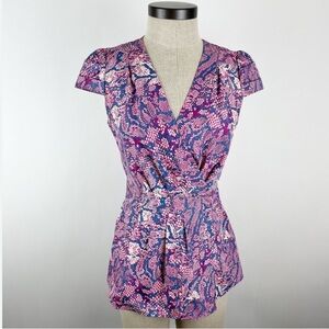 Banana Republic Animal Print Purple and Pink Patterned Wrap Top